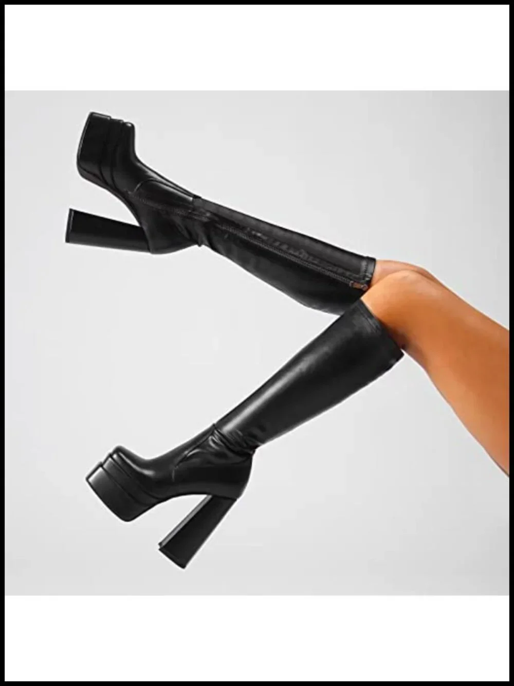 Knee High Platform Boots Chunky Heel Square Toe Stretch Fabric Go Go Boots